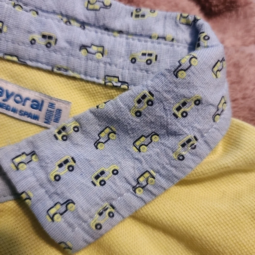 Mayoral Short Sleeve Polo Shirt Bright Yellow Toddler Boys 18M Jeep Print Collar